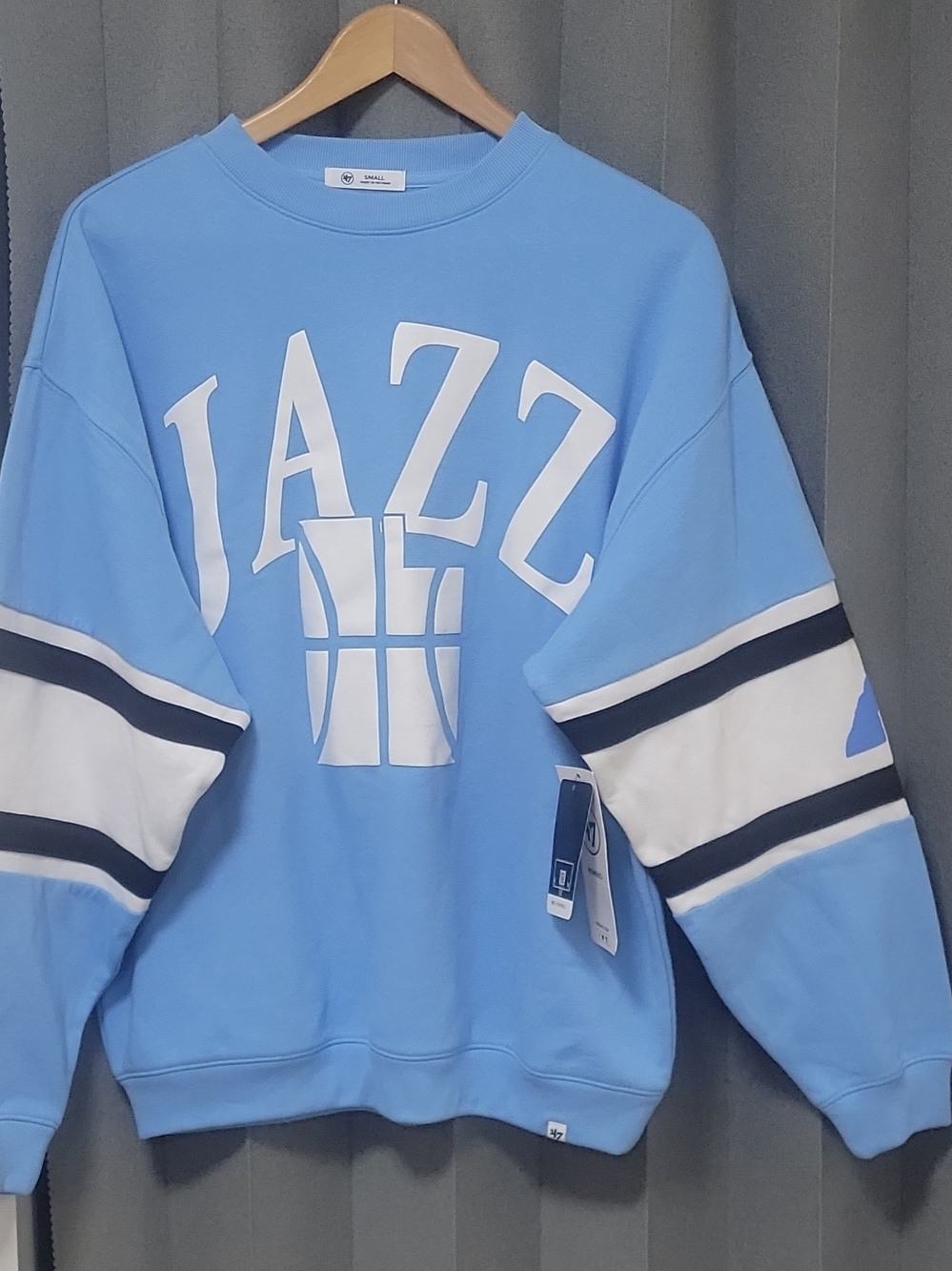 '47 Brand Light Blue JAZZ Crewneck Sweatshirt with White & Navy Accents